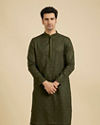 Moss Green Kurta Set with Embroidered Neckline